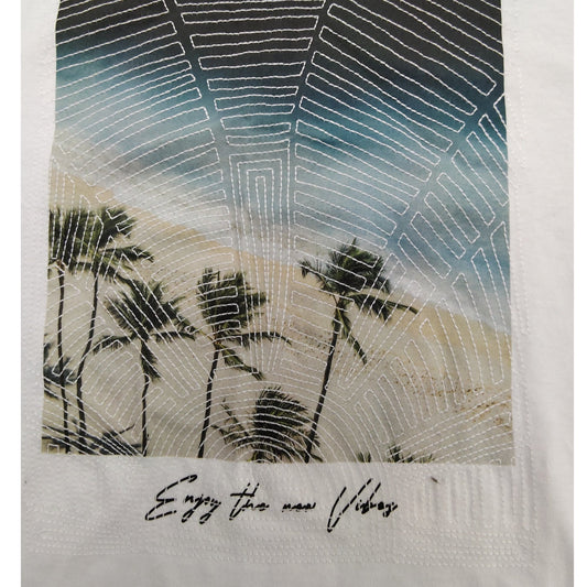 River Island Enjoy The New Vibes T-Shirt UK S Men's White Graphic Tee