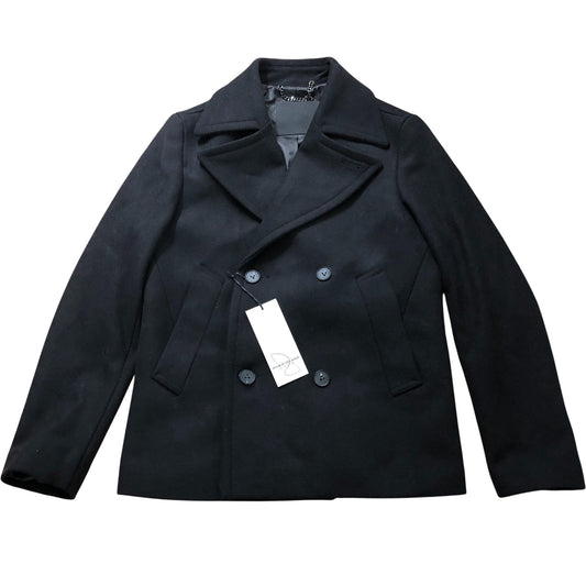 River Island Black Peacoat Size S Stylish Wool Blend Double Breasted