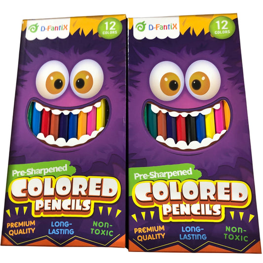 D Fantix Pre-Sharpened Coloured Pencils 24 Pack Long Lasting Non Toxic Art Set
