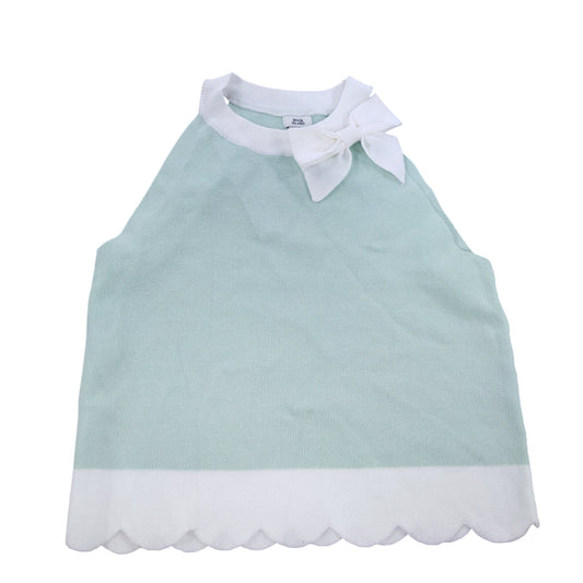 River Island Girls Tank Top UK11-12 Years Mint Green Bow Detail Scalloped Hem