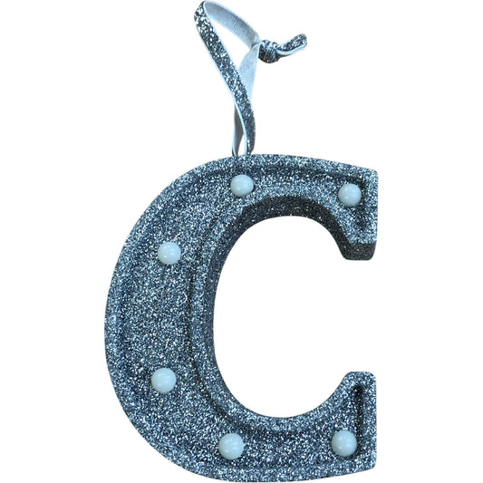 Light Up Silver Glitter Christmas Tree Decoration Letter 'C'