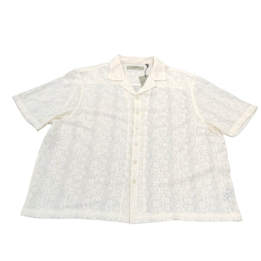 River Island Short Sleeve Lace Shirt XL Men's Cream Summer Casual Top