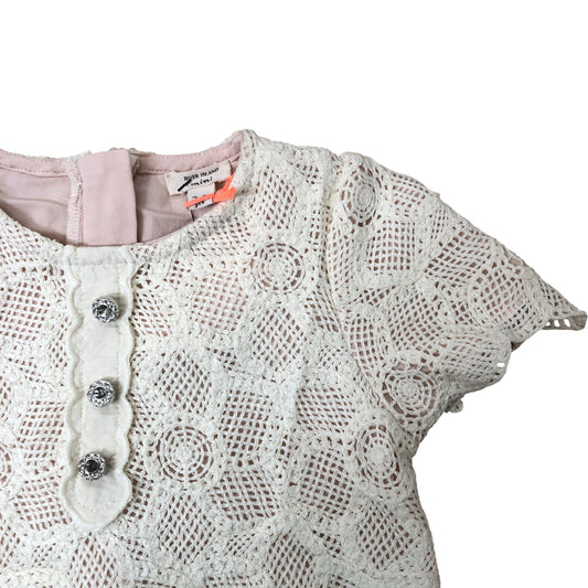 River Island Girls Crochet Dress 2-3 Years Cream Floral Scalloped Hem Buttons