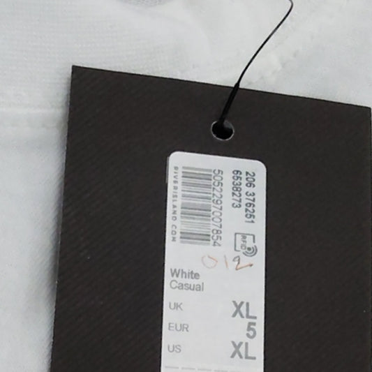 River Island Studios Men's White T-Shirt Size XL with Green Leaf Print Design