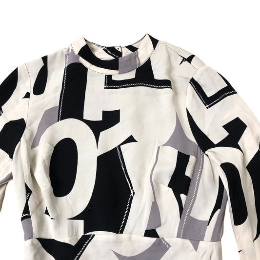 Women's Long Sleeve Graphic Print Dress Black Cream Grey UK 6
