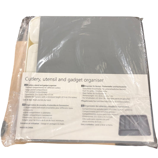 CikYze Expandable Cutlery Utensil Organiser Tray Grey and White Kitchen Storage