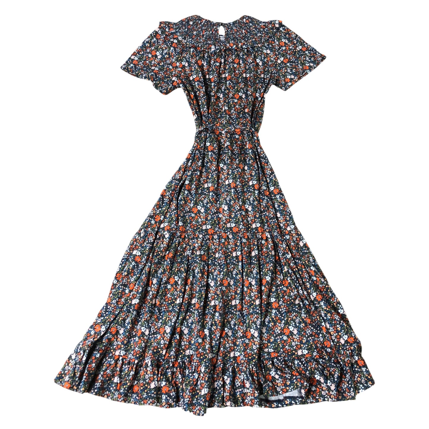 Floral Print Midi Dress UK12 Women's Short Sleeve Cotton Fit and Flare