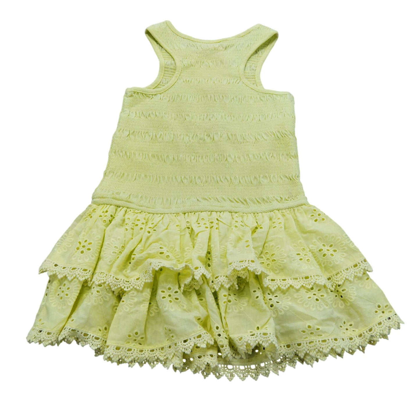River Island Mini Dress UK18-24 Months Girls Yellow Sleeveless with Lace Trim