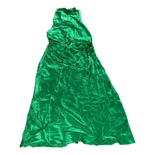 River Island Green Satin Cros Back Midi Dress - Size 18