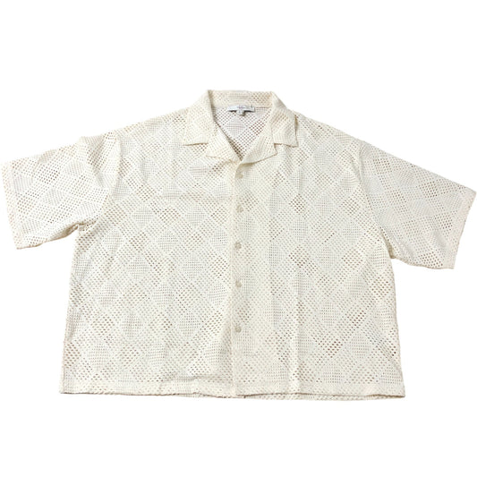 River Island Men's XL Cream Short Sleeve Open Weave Shirt Casual Top