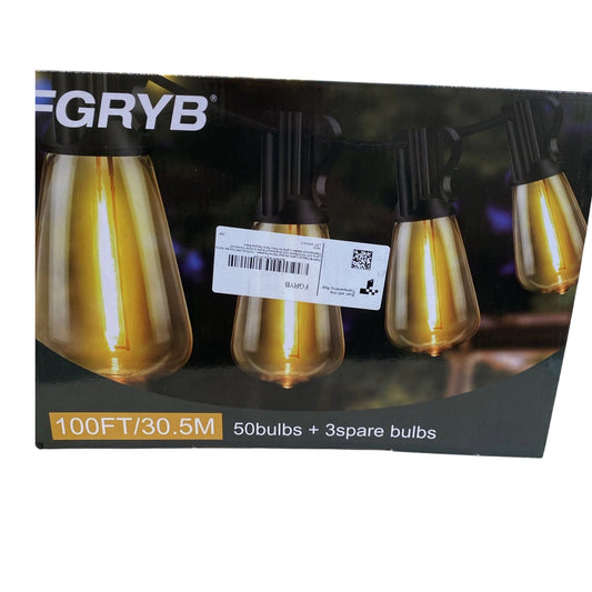 FGRYB ST38 String Lights 100FT 50 Bulbs 3 Spare Waterproof Garden Lighting