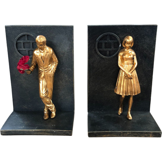 Elegant Gold Figure Bookends Couple Design Decorative Home Office Décor