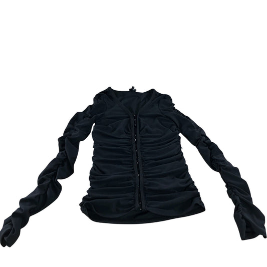 River Island Ruched Long Sleeve Top UK6 Women's Black V Neck Stretchy Blouse
