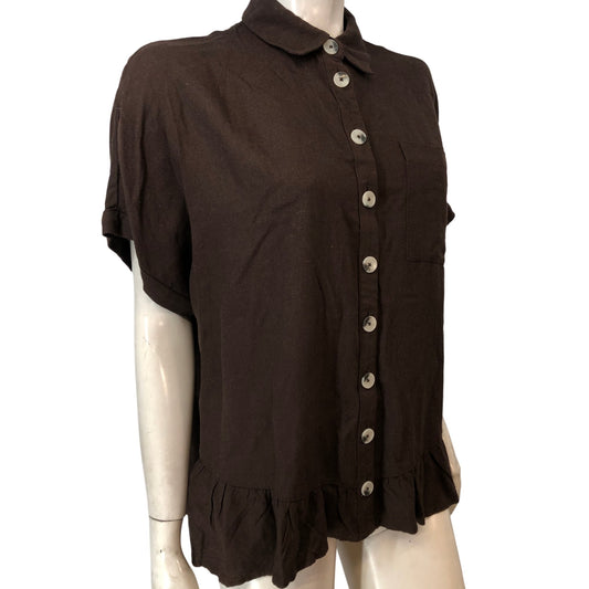 River Island Smarten To Go Blouse XS Women's Brown Button Front Top