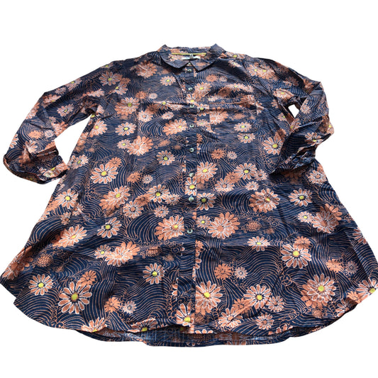 Floral Print Shirt 100% Organic Cotton Size L Women's Long Sleeve