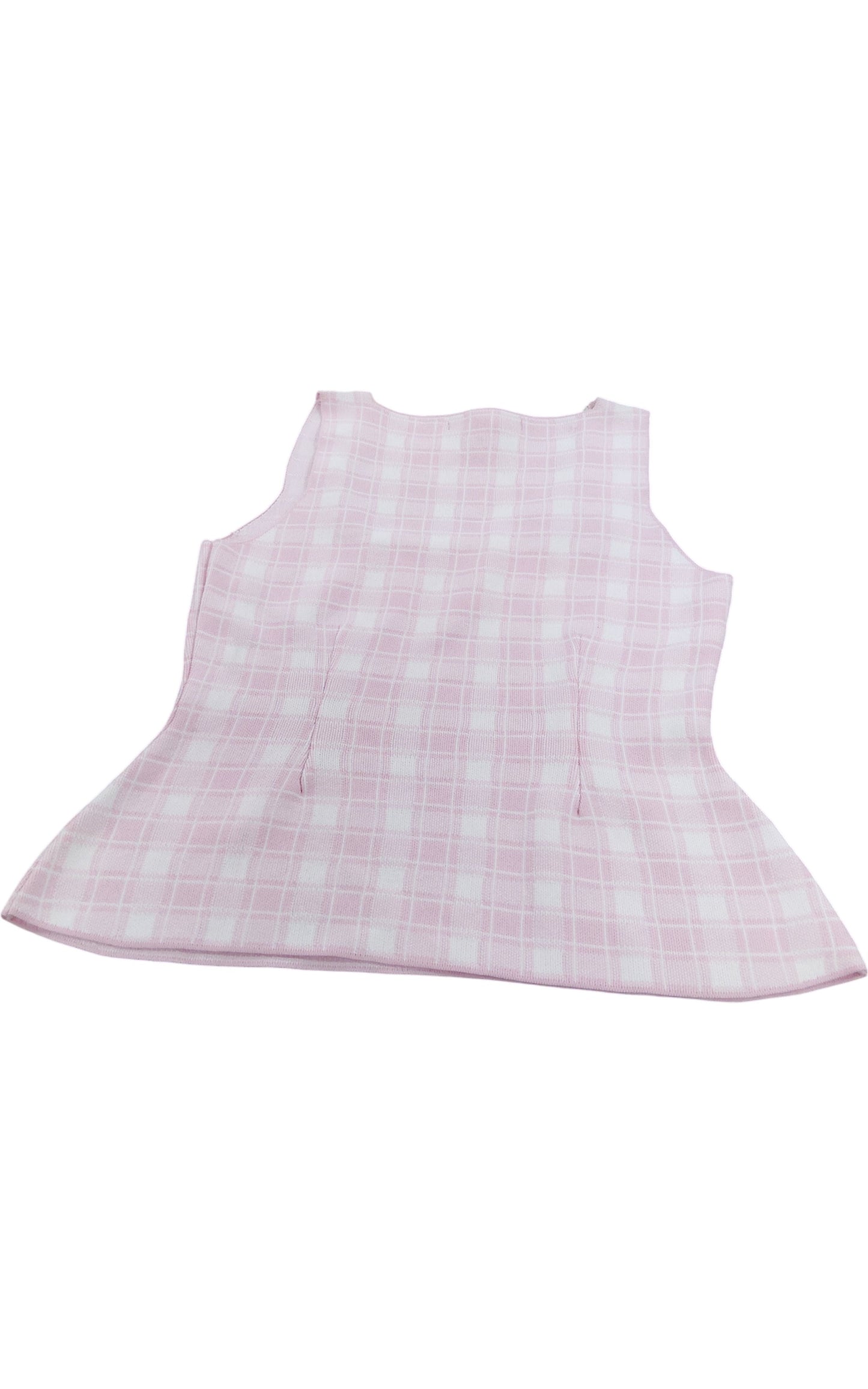 River Island Women's Pink Check Crop Top UK M Sleeveless Peplum Style