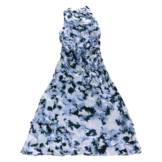 River Island Blue Floral Satin Cross Back Midi Dress - Size 16