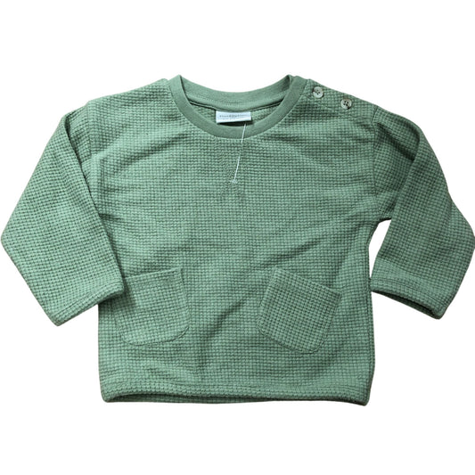 Petit Tigre Baby Outfit Set 0-3 Months Green Waffle Knit Top And Pants