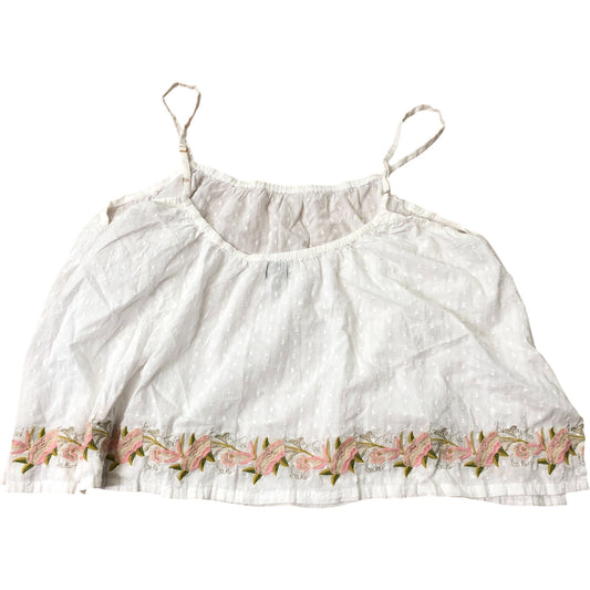 Women's White Embroidered Crop Top Cotton Spaghetti Size 16