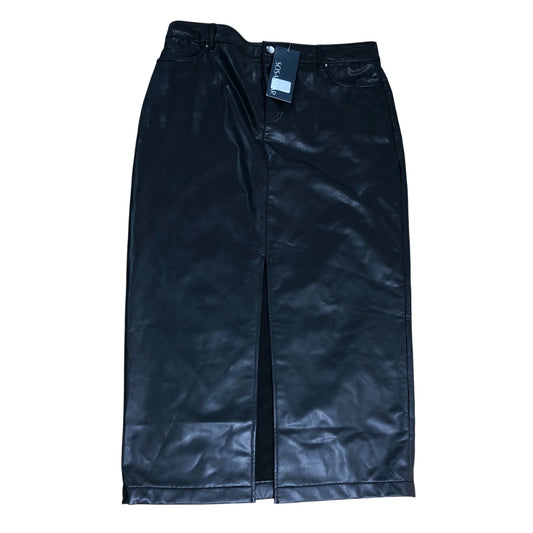 Sosandar Leather Look Midi Skirt Size 14 Women's Black with Slit Detail
