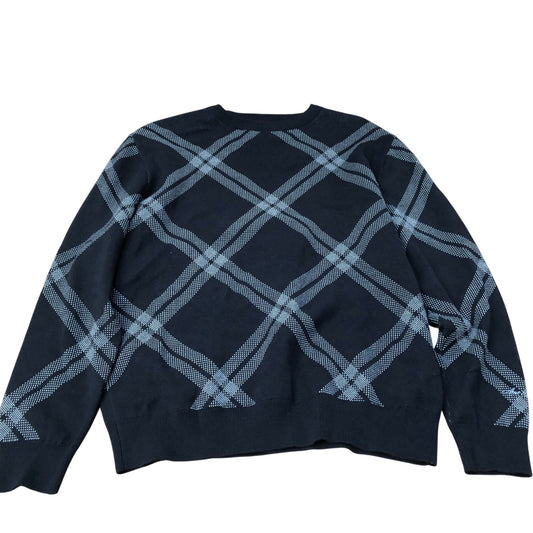 River Island Sweater Crew Neck Size Medium Men's Black Plaid Cotton Blend