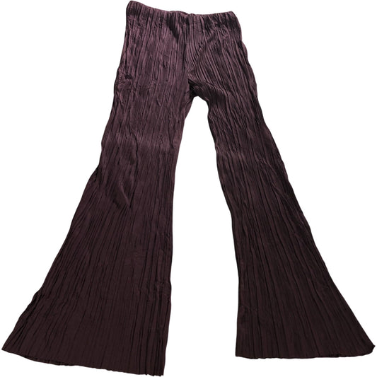 River Island UKS Women's Plisse Trousers Burgundy Flared Stretch
