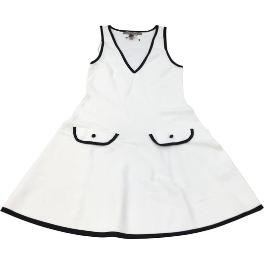 River Island V Neck Dress White Black Trim Size 12