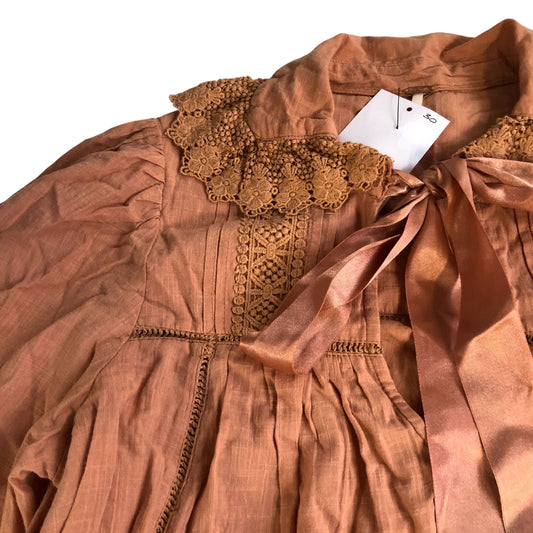 Women's Orange Long Sleeve Lace Dress