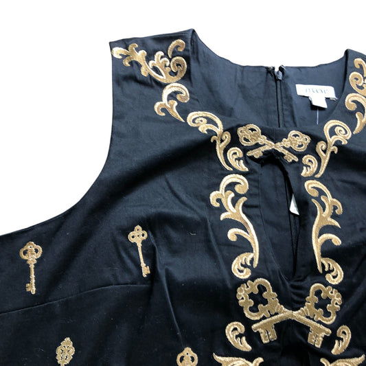 Embroidered Black Dress XL Women's Key Design Sleeveless Cotton Blend