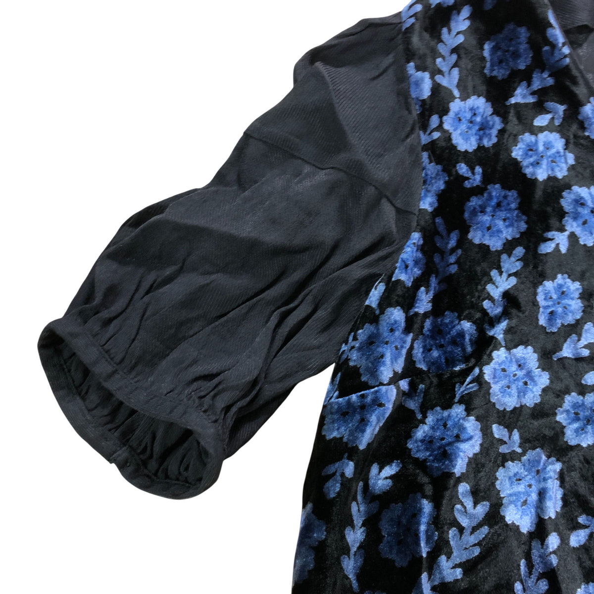 Cleo Blue Velvet Mix Dress UK10 Women's Floral Pattern V Neck