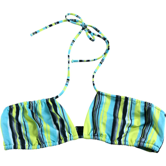 Rivers Island UK10 Women's Striped Bikini Top Green Swimwear