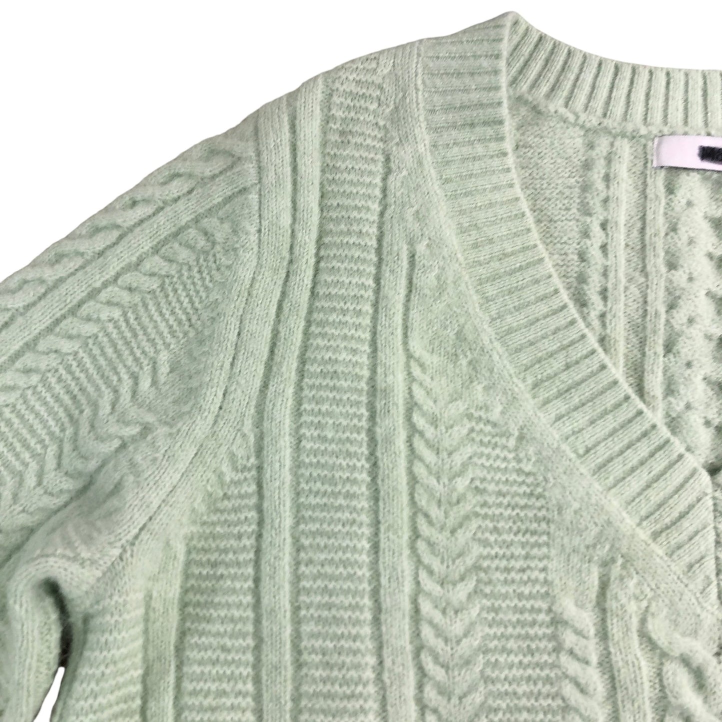 Women's Size 12 Mint Green Cable Knit Sweater V Neck Long Sleeve