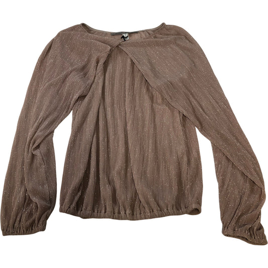 Branded UK6 Women's Blouse Long Sleeve Shiny Chiffon Top Light Brown