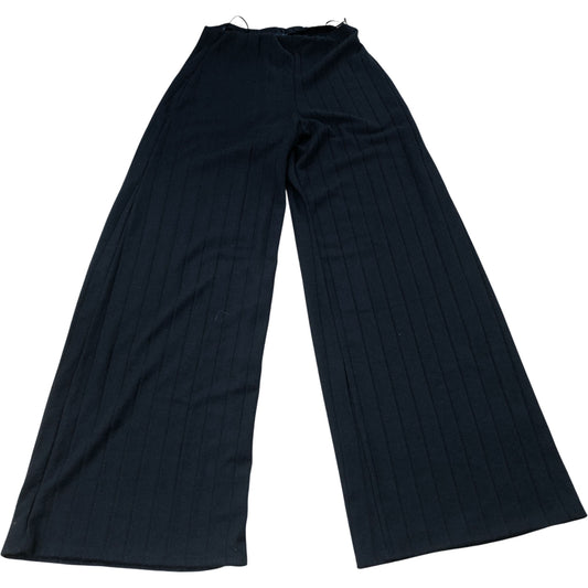 River Island Women's Wide Leg Trousers Black Ribbed Stretch Polyester