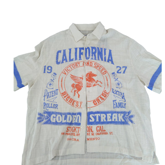 River Island California 1927 Golden Streak Shirt UK Large Short Sleeve