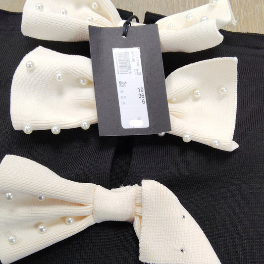 River Island Bow Detail Bodycon Dress UK10 Women's Black Sleeveless Elegant