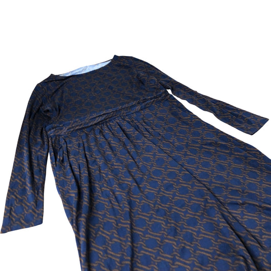 Long Sleeve Dress Women's Blue Patterned Viscose UK18
