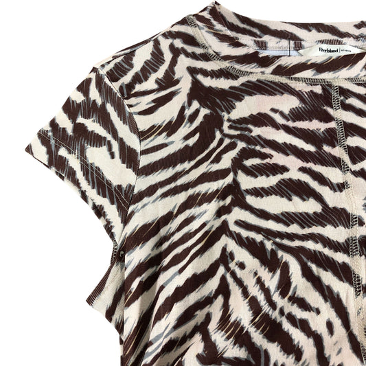 River Island Women's Animal Print Tunic Top UK Small Brown Short Sleeve