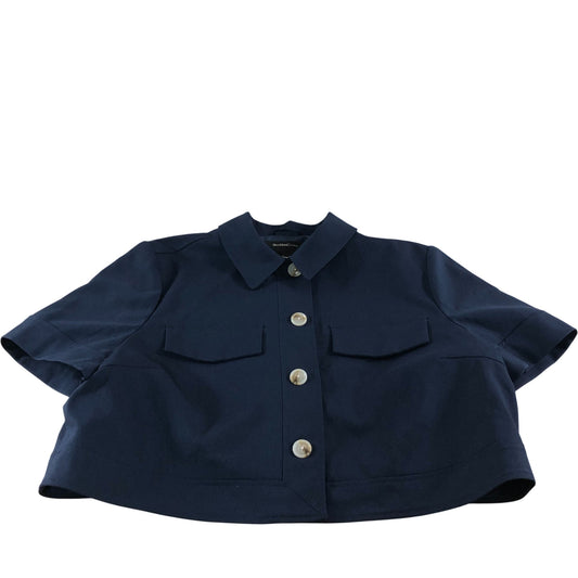 River Island Cropped Shirt UK18 Women's Navy Cotton Blend Short Sleeve