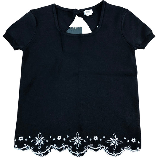 RIVER ISLAND Girls Short Sleeve Black Top UK9-10 Years Elegant Embroidered Hem