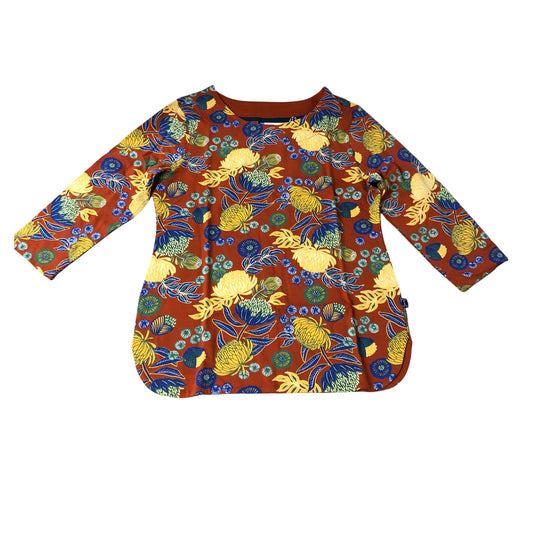 Weird Fish Rust Leaves Printed Organic Cotton Tee Size 12 Women's Long Sleeve