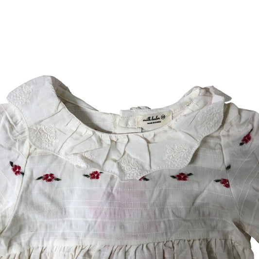 milkbalm Baby Girl Floral Print Blouse 12-18 Months Cotton Cream