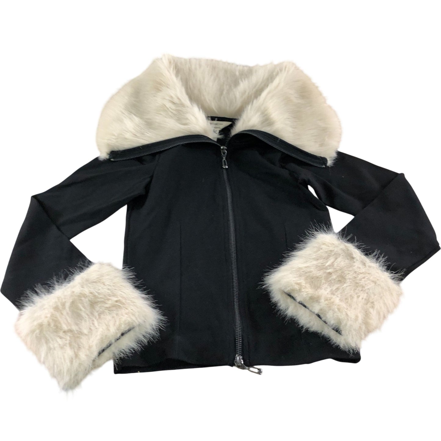 River Island Black Faux Fur Trim Jacket UK XS Women's Casual Zip Up Jacket