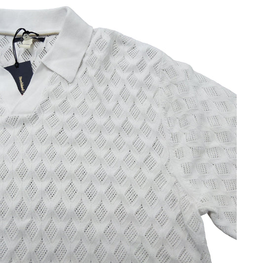 River Island Short Sleeve White Polo Shirt Size L Men's Lightweight Cotton