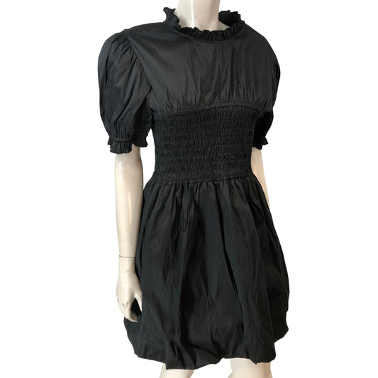 River Island Women Black Smocked Puff Sleeve Dress UK Size 16