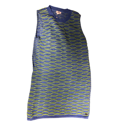 River Island Blue Green Wave Pattern Sleeveless Dress 7-8 Girls Casual Summer