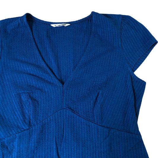 Boden Women's Size 12 Blue Ribbed Short Sleeve Fit And Flare Dress