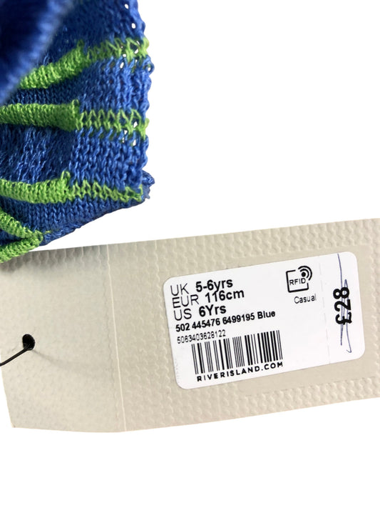 River Island Girls 5-6 Years Knitted Sleeveless Dress Blue Green Pattern