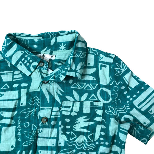Kids Short Sleeve Shirt Age 6 Years Green Geometric Print