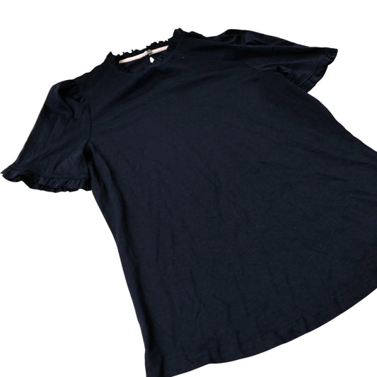 Boden Short Sleeve Blouse Women's Navy Frill Neck Cotton Modal UK12